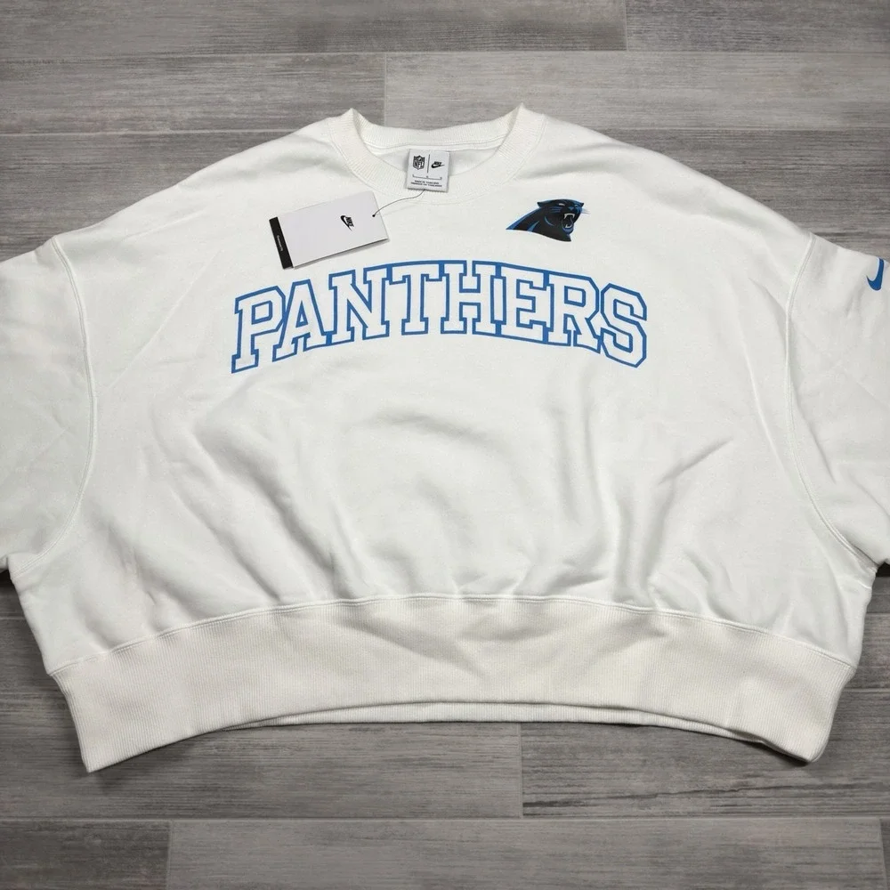 Women's Nike White‎ Carolina Panthers NFL Oversized Pullover Sweatshirt Size Lrg